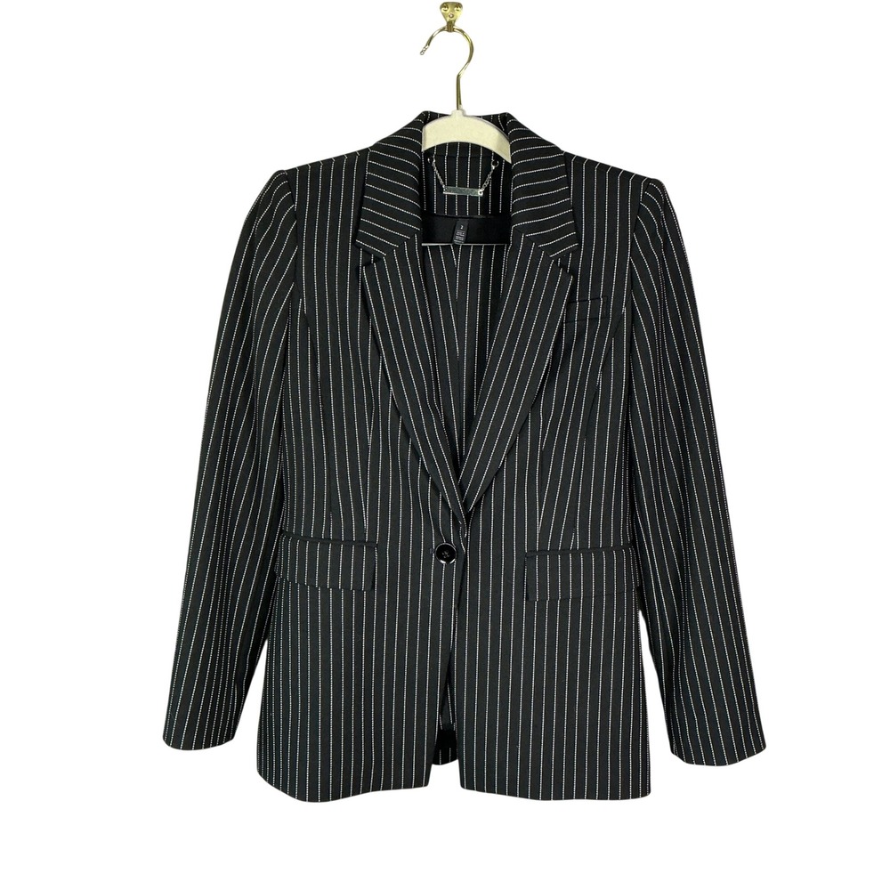 White House Black Market Pinstripe Blazer Black White Pant Suit Size 2